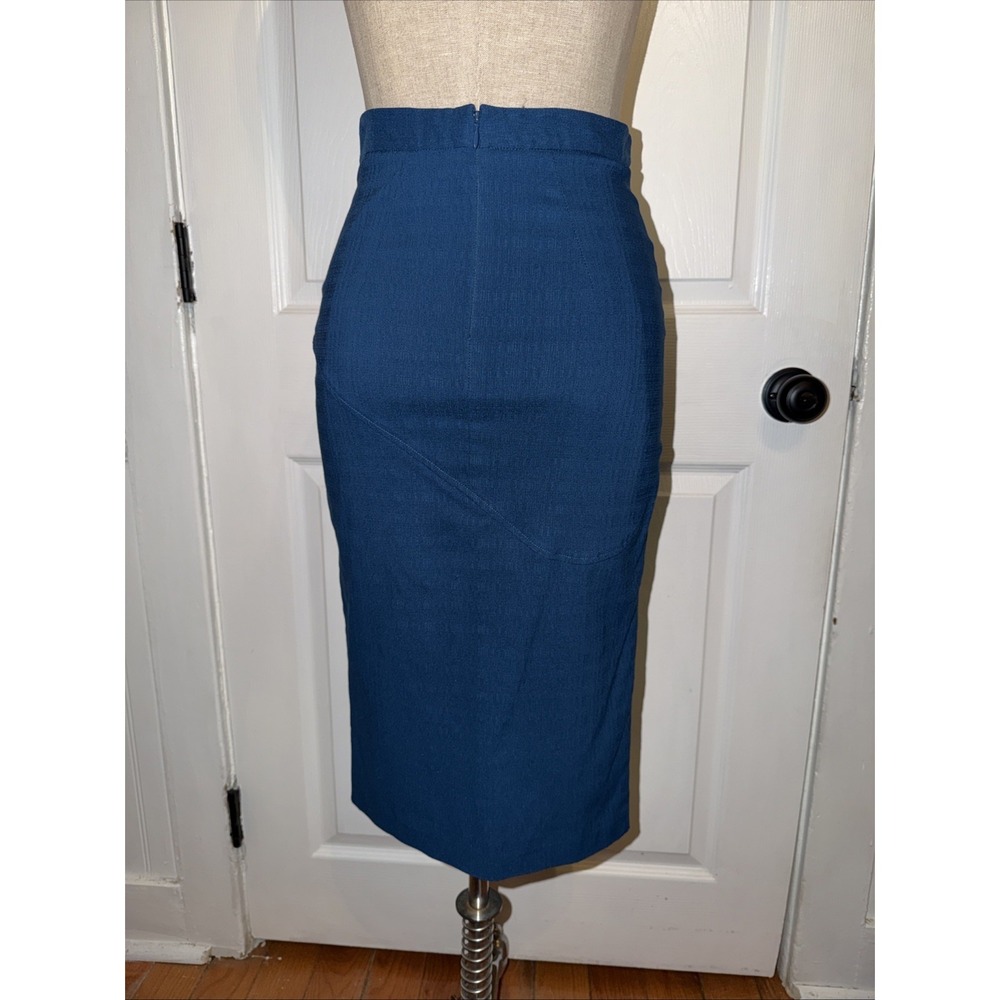 ZAC Zac Posen Women's Blue Asemetrical Pencil Skirt Size 4 USA Midi 27in - Picture 6 of 7